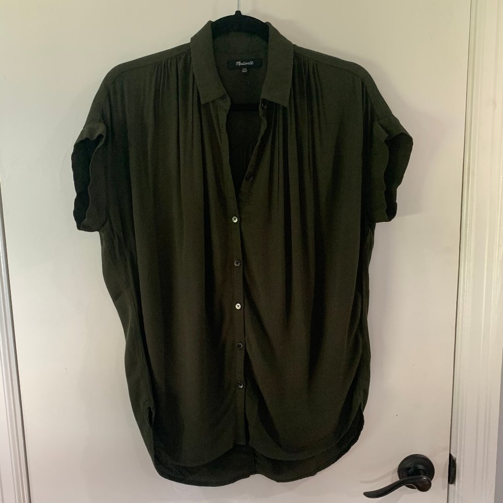 Madewell Drapey Central Shirt XXS Dark Green🌲 🥬